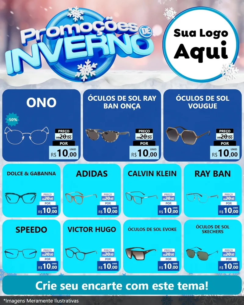 Modelo de Rede Social para Feed Instagram com o tema Promoções de Inverno para Óticas