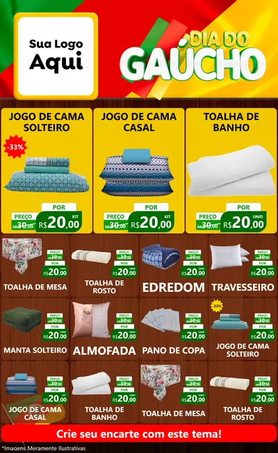 Modelo de Encarte para Encarte Grande com o tema Dia do Gaúcho para Cama, Mesa e Banho
