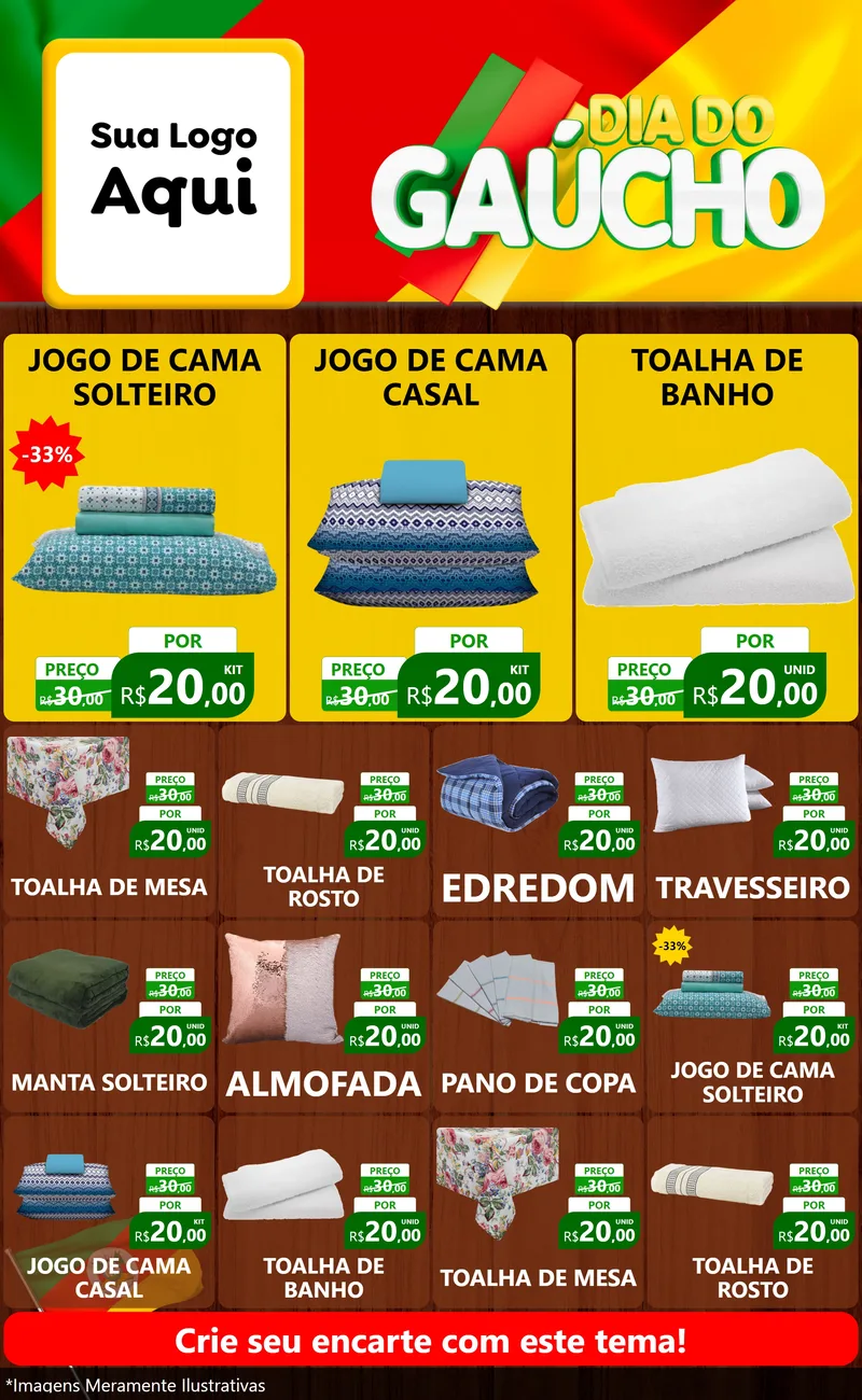 Modelo de Encarte para Encarte Grande com o tema Dia do Gaúcho para Cama, Mesa e Banho