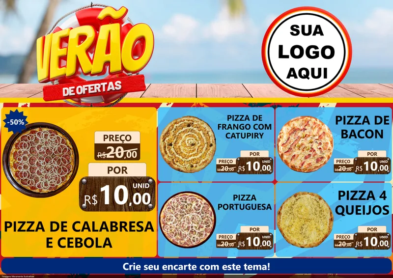 Modelo de Encarte para Encarte A4 Horizontal com o tema Verão de Ofertas para Pizzaria