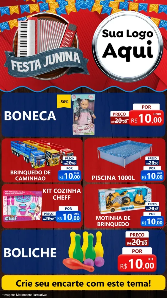 Modelo de TV para TV Vertical com o tema Festa Junina para Brinquedos