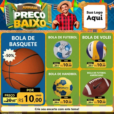 Modelo de Rede Social para Feed Facebook com o tema Arraiá de Preço Baixo - Junina para Artigos Esportivos