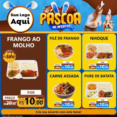 Modelo de Rede Social para Feed Facebook com o tema Páscoa de Ofertas para Restaurante