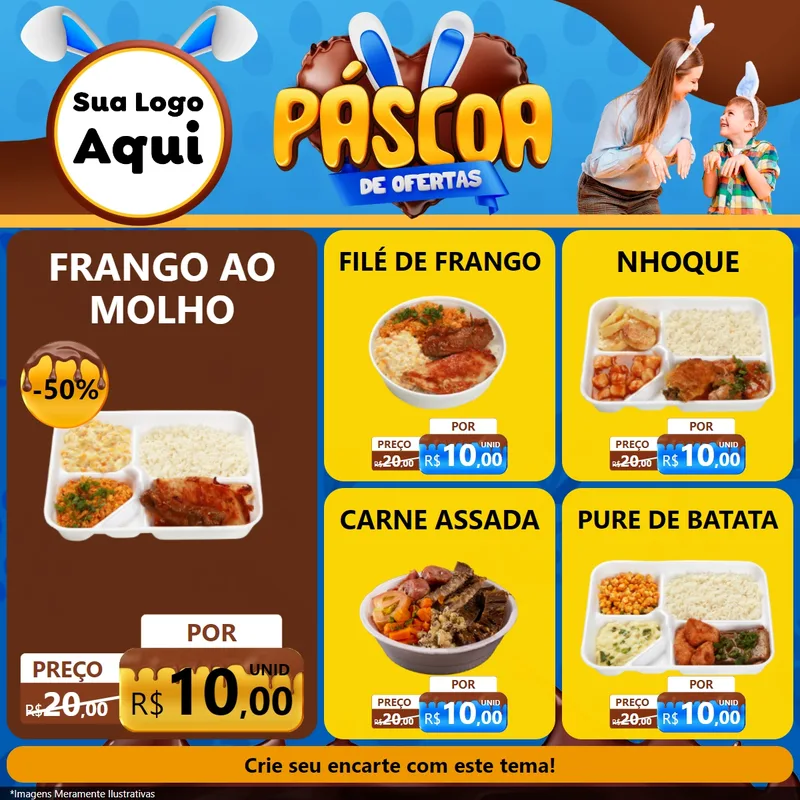 Modelo de Rede Social para Feed Facebook com o tema Páscoa de Ofertas para Restaurante