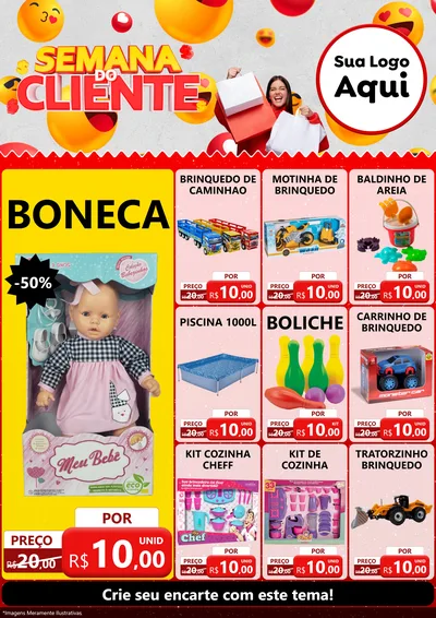Modelo de Encarte para Encarte A4 Vertical com o tema Semana do Cliente para Brinquedos