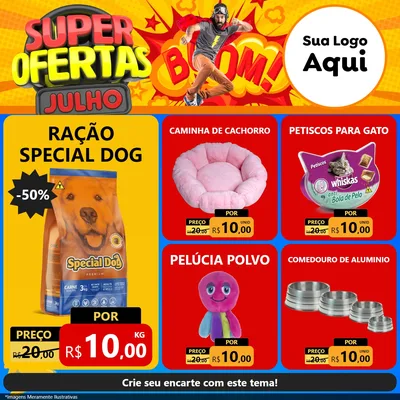 Modelo de Rede Social para Feed Facebook com o tema Super Ofertas Julho para Pet Shop