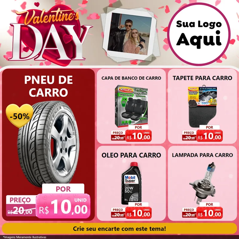 Modelo de Rede Social para Feed Facebook com o tema Valentine's Day para Auto peças