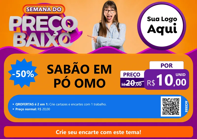 Modelo de Cartaz para Cartaz A4 Horizontal com o tema Semana do Preço Baixo para Produtos de Limpeza