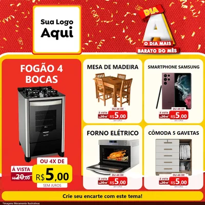 Modelo de Rede Social para Feed Facebook com o tema Dia A o Dia Mais Barato do Mês para Móveis e Eletro