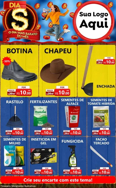 Modelo de Encarte para Encarte Grande com o tema Dia S - O Dia Mais Barato Do Mês para Agropecuária