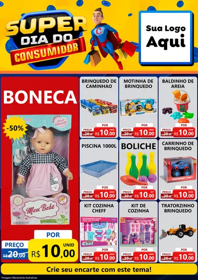 Modelo de Encarte para Encarte A4 Vertical com o tema Super Dia do Consumidor para Brinquedos