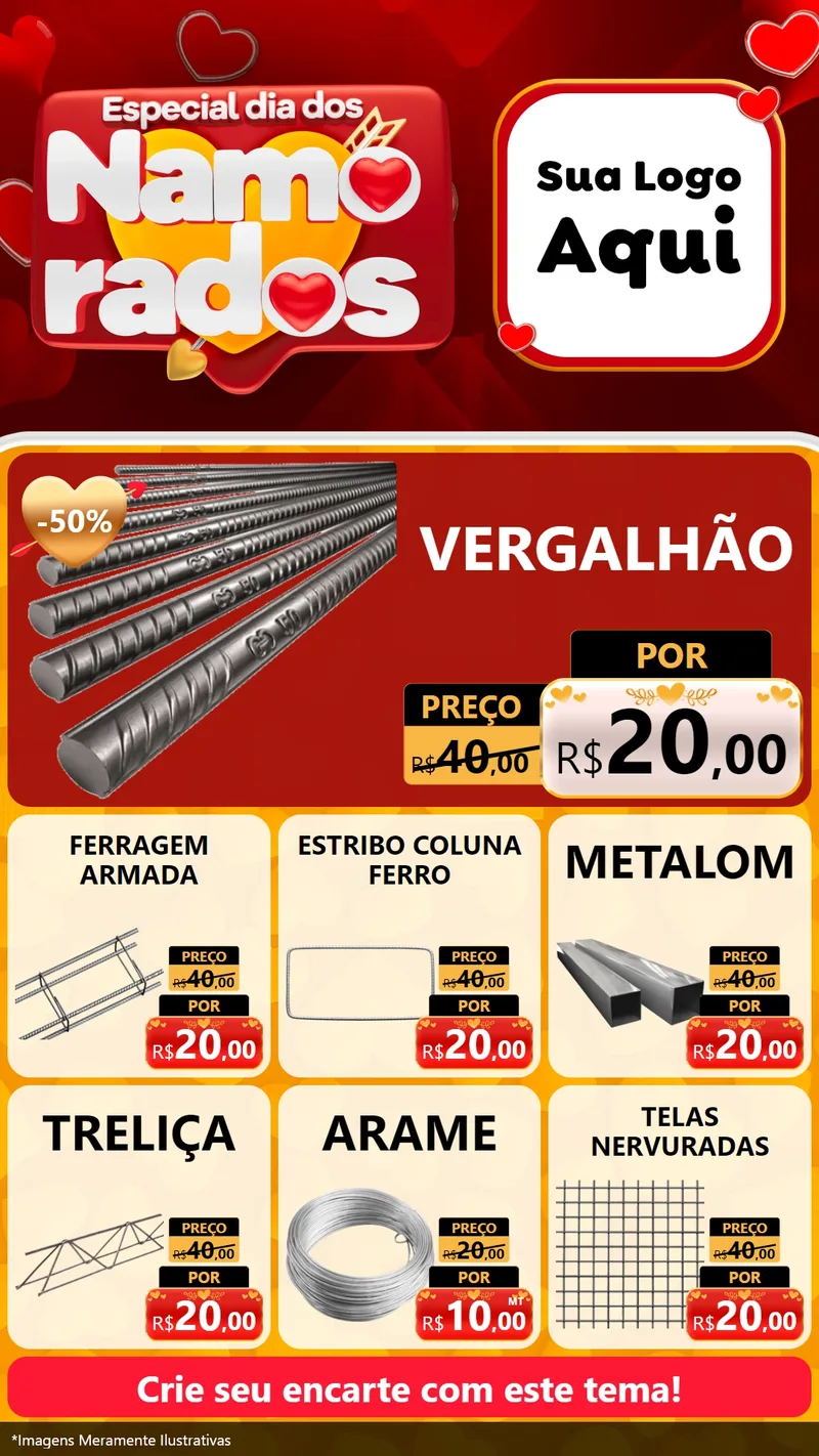Modelo de Rede Social para Stories com o tema Especial Dia dos Namorados para Ferragens