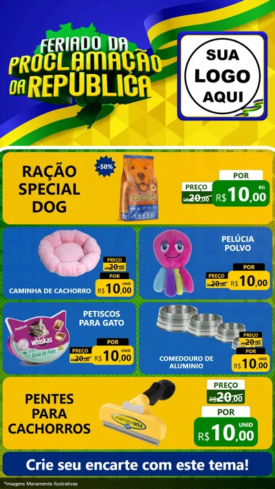 Modelo de TV para TV Vertical com o tema Feriado da Proclamação da República para Pet Shop