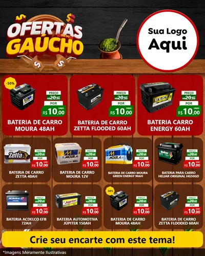 Modelo de Rede Social para Feed Instagram com o tema Ofertas Dia do Gaúcho para Baterias Elétricas