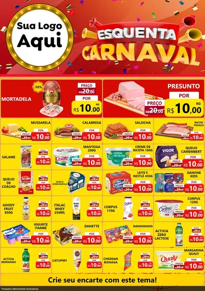 Modelo de Encarte para Encarte A4 Vertical com o tema Esquenta Carnaval para Frios e Laticínios