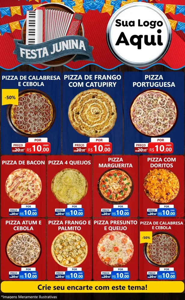 Modelo de Encarte para Encarte Grande com o tema Festa Junina para Pizzaria