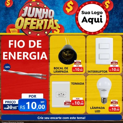 Modelo de Rede Social para Feed Facebook com o tema Junho de Ofertas para Materiais Elétricos