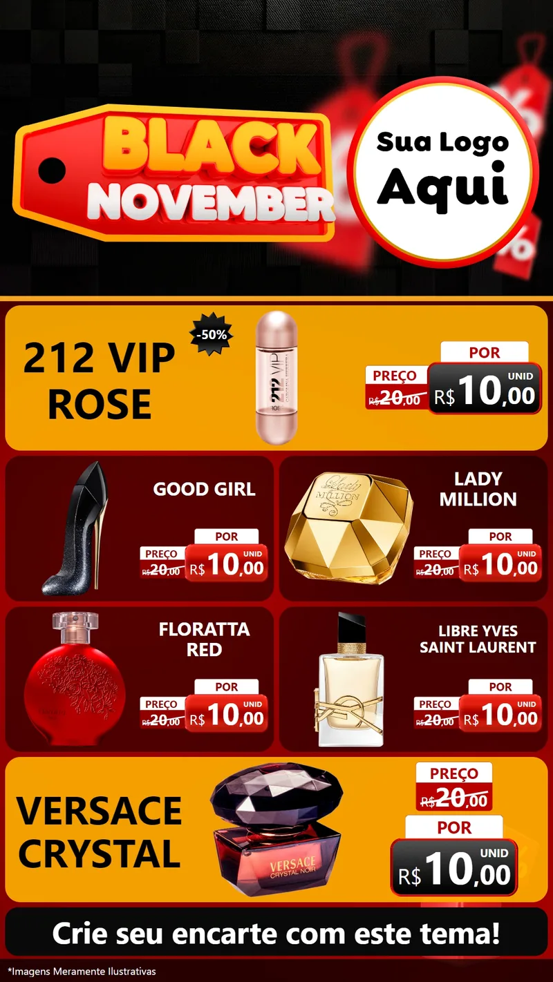 Modelo de TV para TV Vertical com o tema Black November para Perfumes