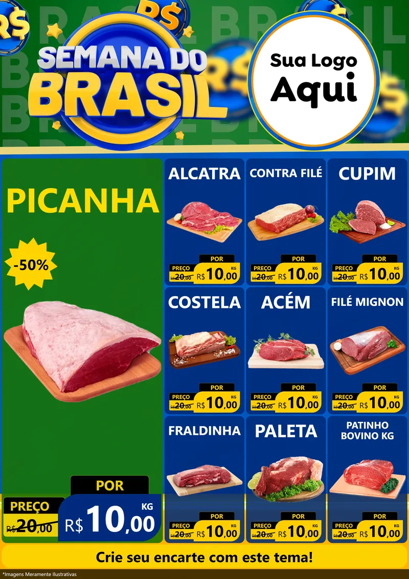 Modelo de Encarte para Encarte A4 Vertical com o tema Semana Do Brasil para Açougue