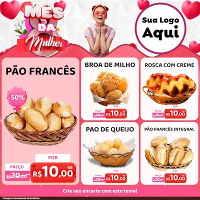 Modelo de Rede Social para Feed Facebook com o tema Mês da Mulher para Padaria