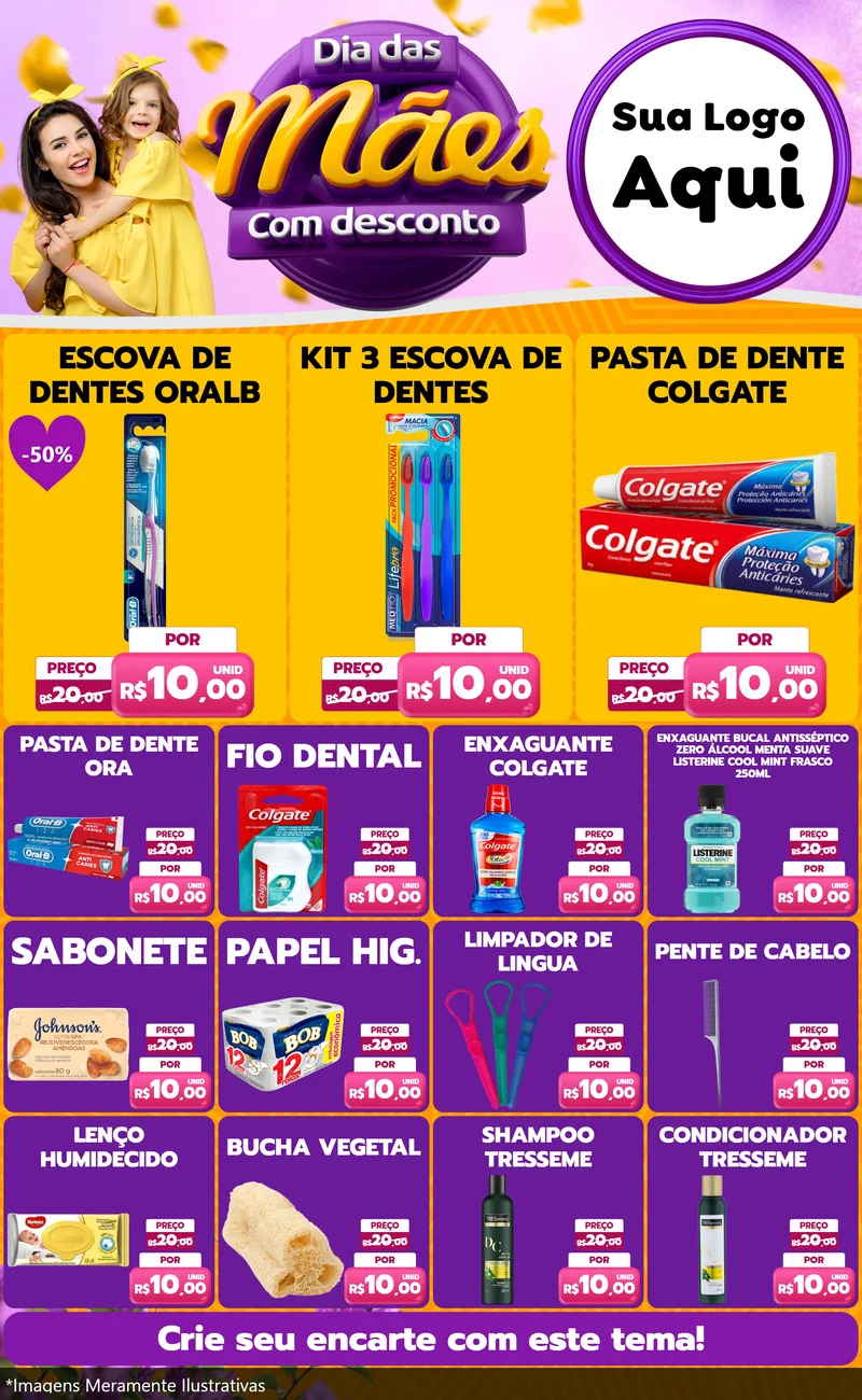 Modelo de Encarte para Encarte Grande com o tema Dia das Mães com Desconto para Higiene Pessoal