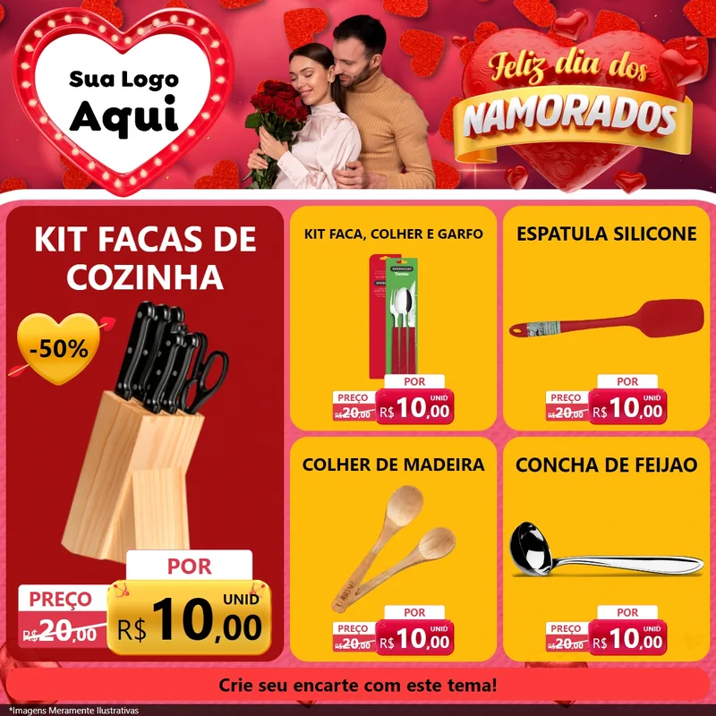 Modelo de Rede Social para Feed Facebook com o tema Feliz Dia Dos Namorados para Utilidades Domésticas