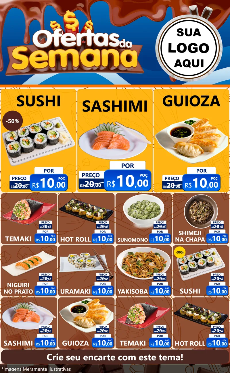 Modelo de Encarte para Encarte Grande com o tema Ofertas da Semana - Páscoa para Comida japonesa