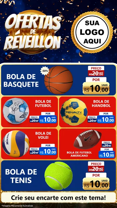 Modelo de TV para TV Vertical com o tema Ofertas de Réveillon para Artigos Esportivos