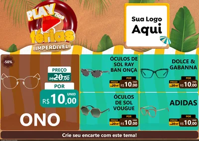 Modelo de Encarte para Encarte A4 Horizontal com o tema Play Nas Férias Imperdível para Óticas