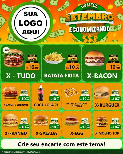 Modelo de Rede Social para Feed Instagram com o tema Comece Setembro Economizando para Hamburgueria