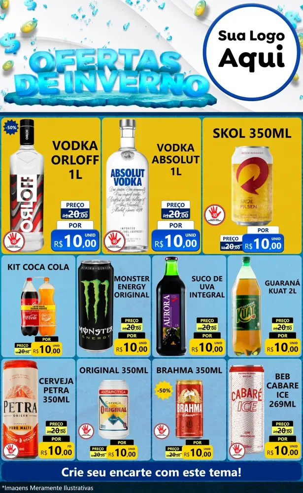 Modelo de Encarte para Encarte Grande com o tema Ofertas de Inverno para Distribuidora de bebidas
