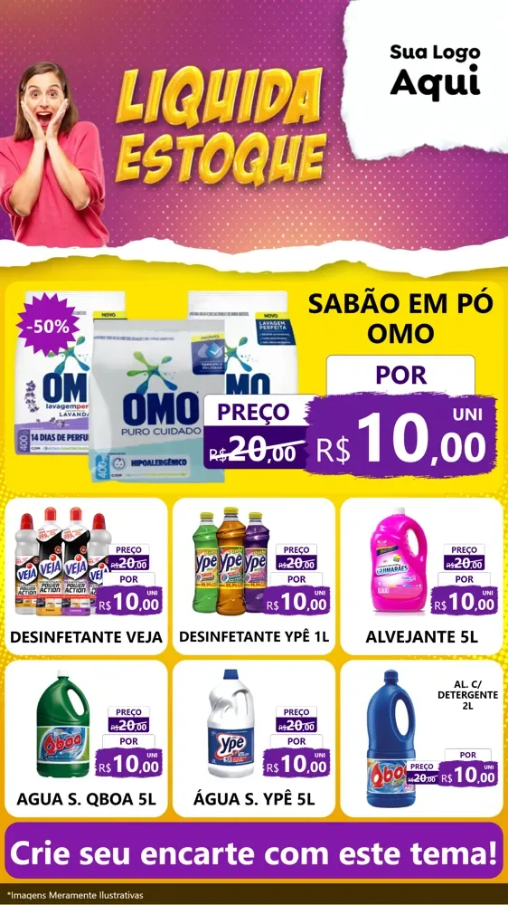 Modelo de Rede Social para Stories com o tema Liquida estoque para Produtos de Limpeza
