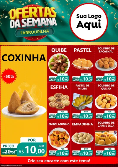 Modelo de Encarte para Encarte A4 Vertical com o tema Ofertas da Semana Farroupilha para Salgadaria