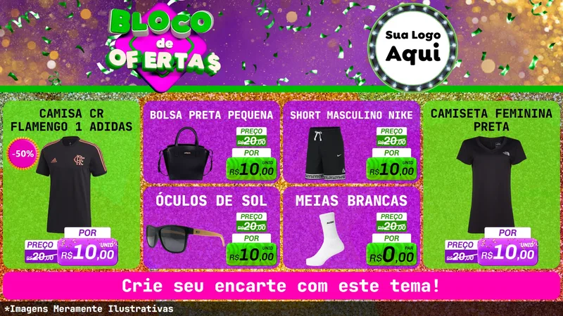 Modelo de TV para TV Horizontal com o tema Bloco de Ofertas para Roupas e acessórios
