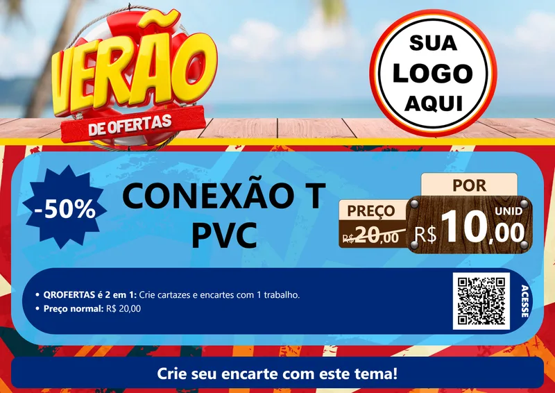 Modelo de Cartaz para Cartaz A4 Horizontal com o tema Verão de Ofertas para Tubos e conexões