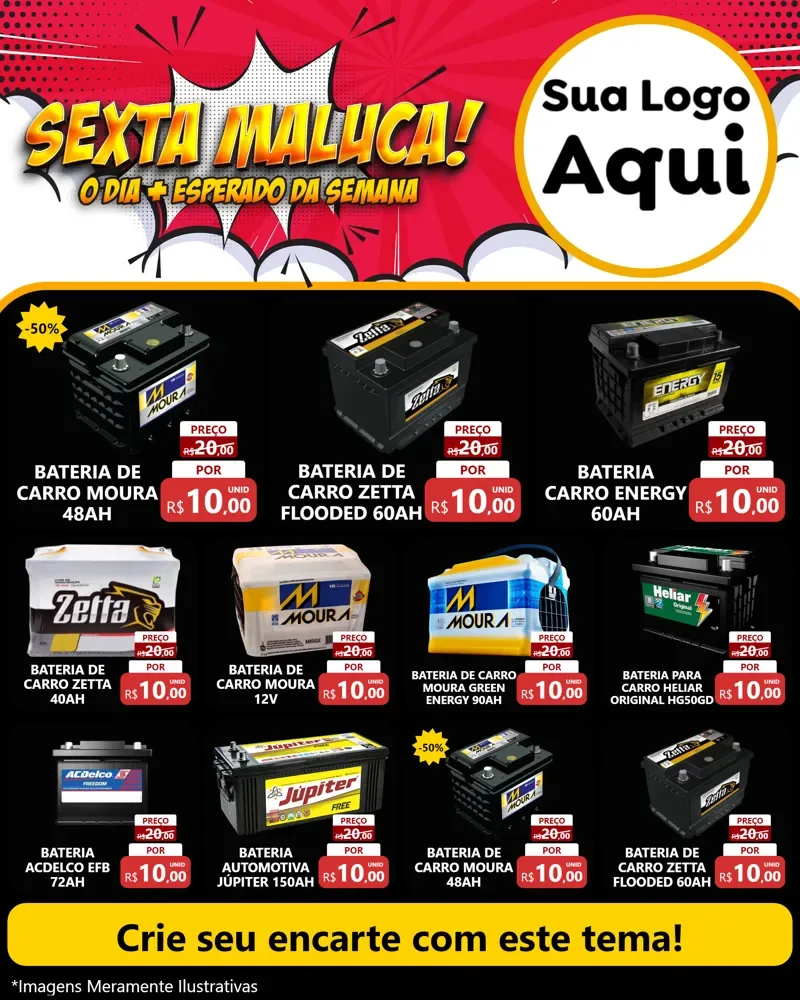 Modelo de Rede Social para Feed Instagram com o tema Sexta Maluca! para Baterias Elétricas