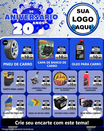 Modelo de Rede Social para Feed Instagram com o tema Promoção de Aniversário - 20 Anos para Auto peças