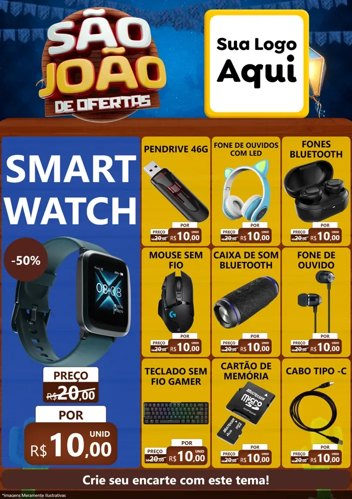 Modelo de Encarte para Encarte A4 Vertical com o tema São João Ofertas Imbatíveis! - Junina para Informática