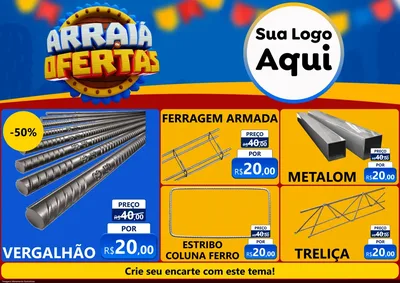 Modelo de Encarte para Encarte A4 Horizontal com o tema Arraiá de Ofertas - Junina para Ferragens