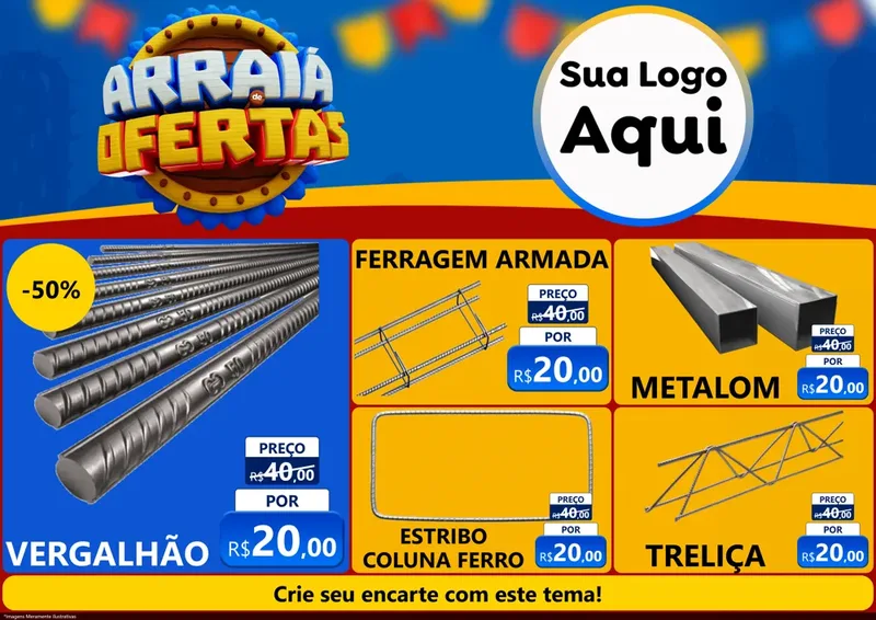 Modelo de Encarte para Encarte A4 Horizontal com o tema Arraiá de Ofertas - Junina para Ferragens