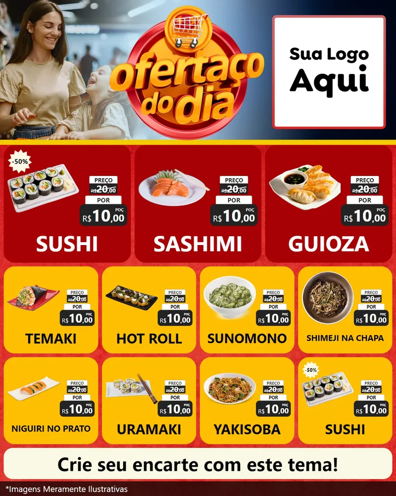 Modelo de Rede Social para Feed Instagram com o tema Ofertaço Do Dia para Comida japonesa