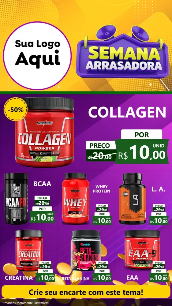 Modelo de Rede Social para Stories com o tema Semana Arrasadora para Suplementos alimentares