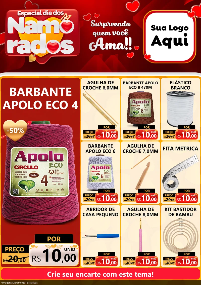 Modelo de Encarte para Encarte A4 Vertical com o tema Especial Dia dos Namorados para Armarinho e Aviamentos