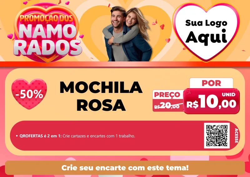 Modelo de Cartaz para Cartaz A4 Horizontal com o tema Promoção dos Namorados para Papelaria