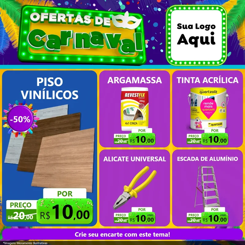 Modelo de Rede Social para Feed Facebook com o tema Ofertas de Carnaval para Material para Construção