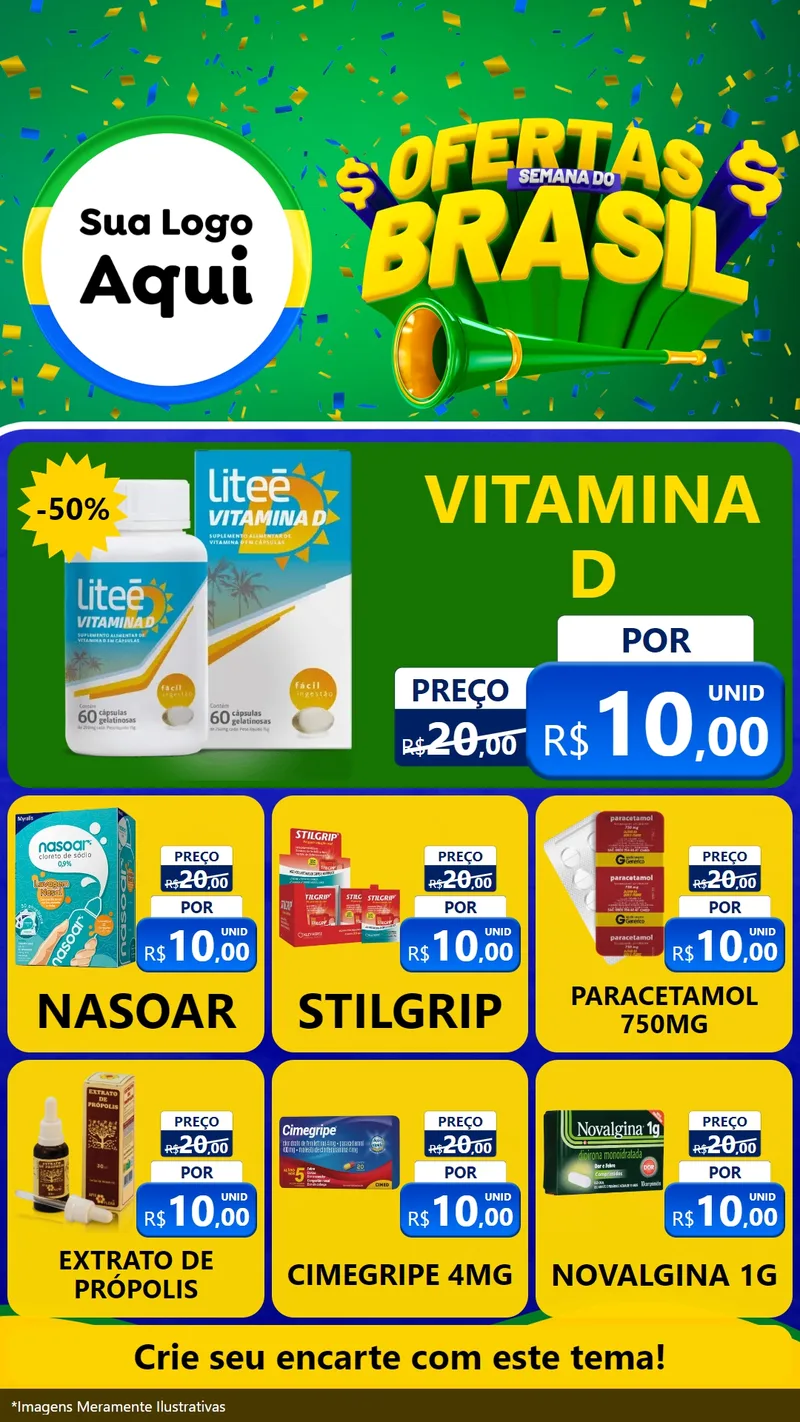 Modelo de Rede Social para Stories com o tema Ofertas Semana do Brasil para Farmácia
