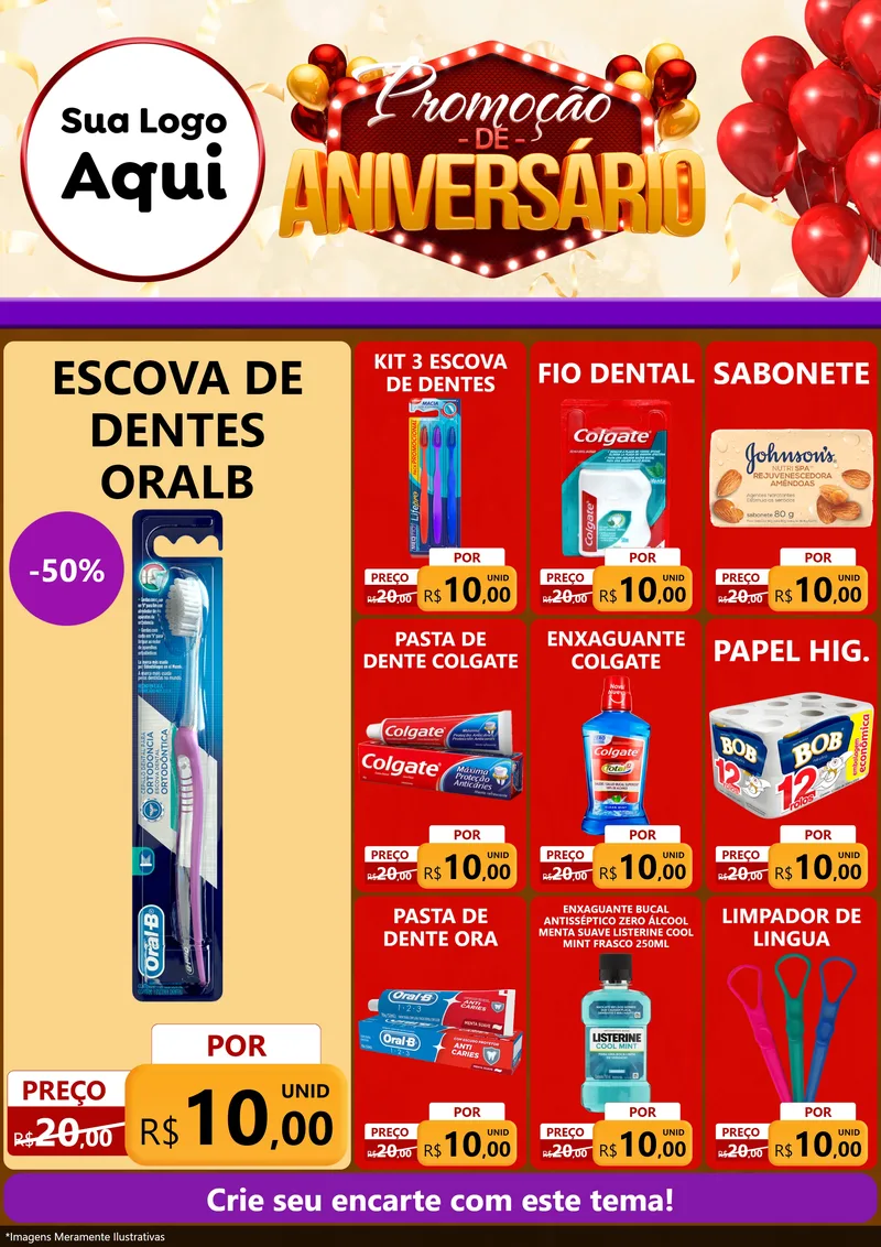 Modelo de Encarte para Encarte A4 Vertical com o tema Promoção de Aniversário para Higiene Pessoal