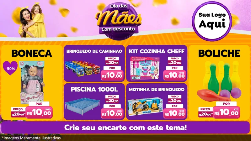 Modelo de TV para TV Horizontal com o tema Dia das Mães com Desconto para Brinquedos