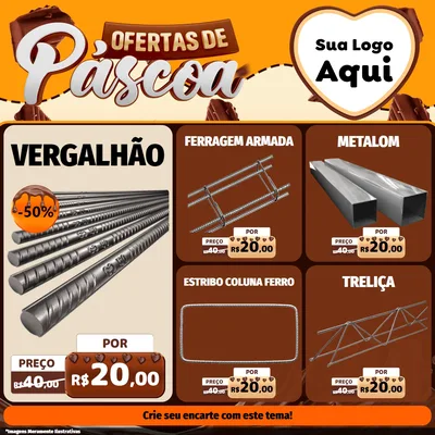 Modelo de Rede Social para Feed Facebook com o tema Ofertas de Páscoa para Ferragens