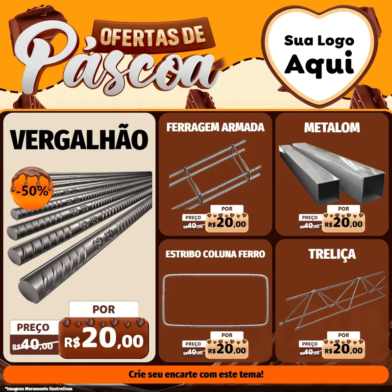 Modelo de Rede Social para Feed Facebook com o tema Ofertas de Páscoa para Ferragens